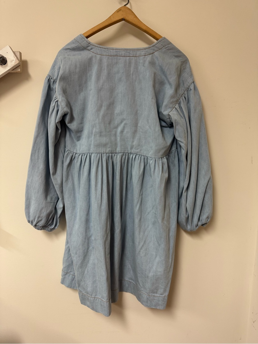 By Anthropologie Long-Sleeve Square-Neck Denim Babydoll Mini Dress - Picture 4 of 5